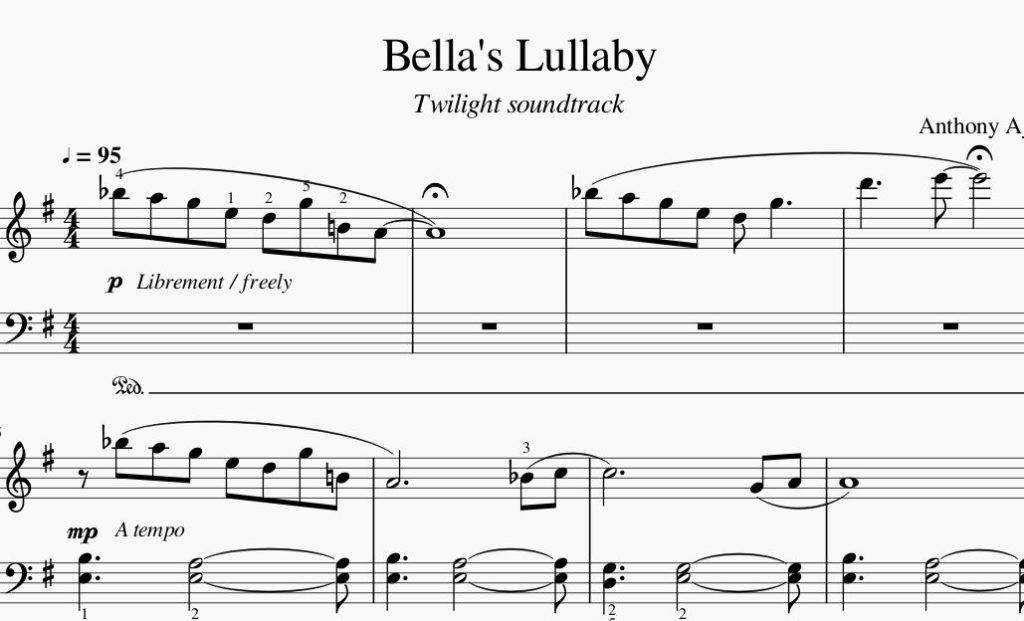 Partition Piano Sheet Music “Bella’s Lullaby”, Twilight Soundtrack ...